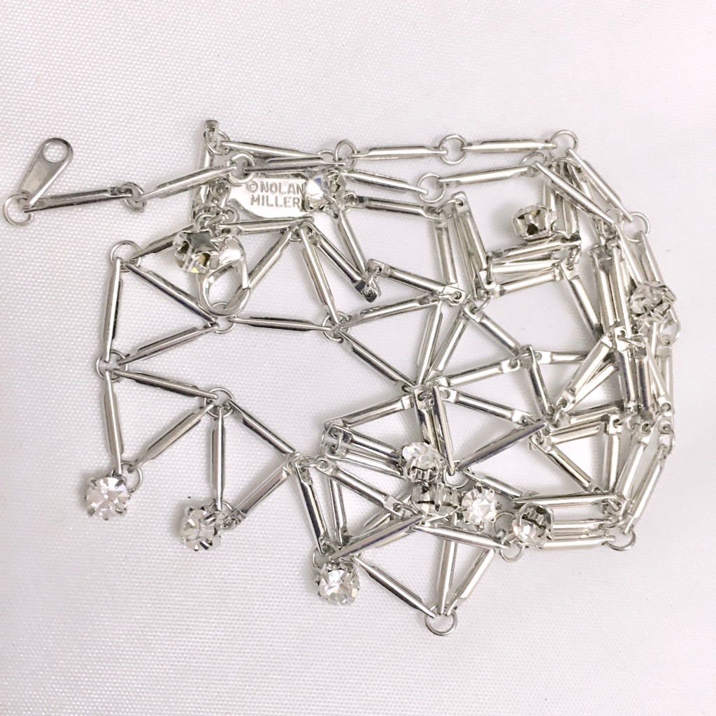 Vintage Nolan Miller Silver Trellis Crystal Necklace 35$